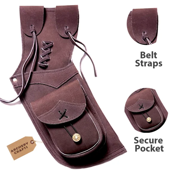 Brown Leather Side Waist Archery Quiver for Arrows | Hip & Shoulder Hunting Bag