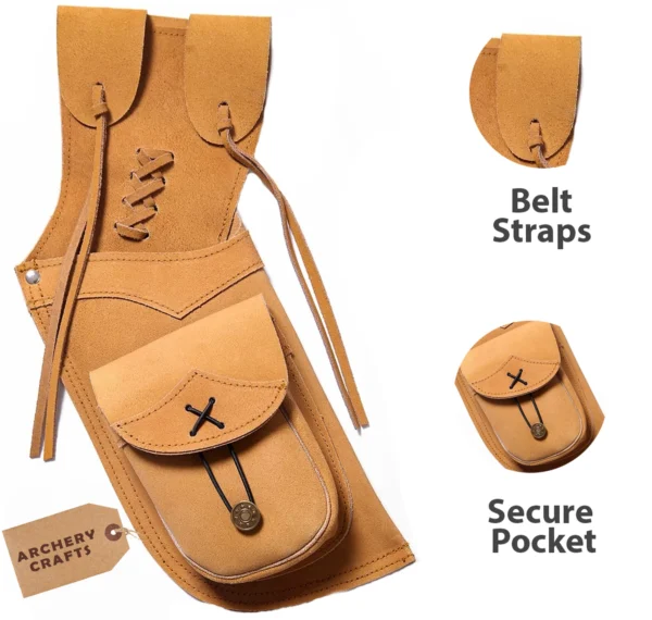 Tan Leather Archery Quiver – Side Waist Hip Arrow Holder for Hunting