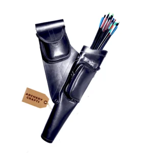 Black leather archery quiver with adjustable strap