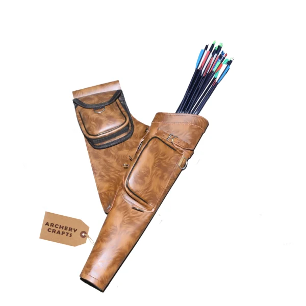 Tiger Brown leather archery quiver with adjustable strap