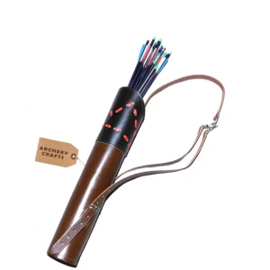 Red, Black & Brown leather archery quiver with adjustable strap