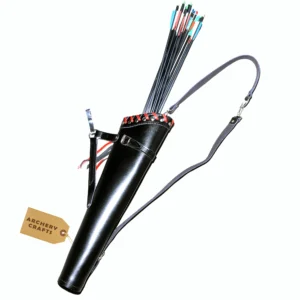 Black leather archery quiver with adjustable strap