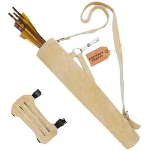 Beige Leather Archery Quiver With Arm Guard