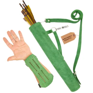 Green Leather Archery Quiver With Arm Guard