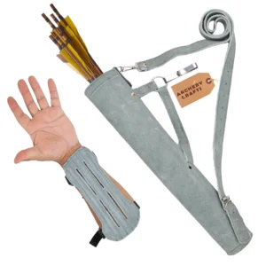 Grey Leather Archery Quiver With Arm Guard