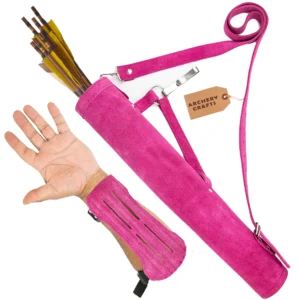 Pink Leather Archery Quiver With Arm Guard