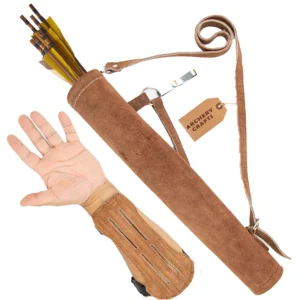 Brown Leather Archery Quiver With Arm Guard
