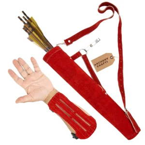Red Leather Archery Quiver With Arm Guard