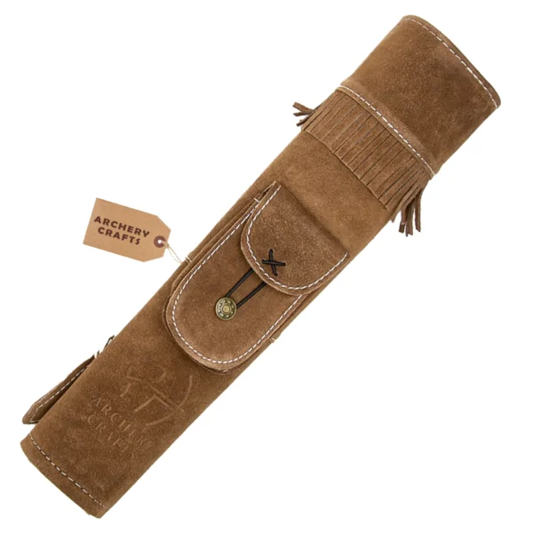 leather archery back quiver brown suede with adjustable shoulder strap