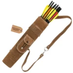 leather archery back quiver brown suede with arrows inserted