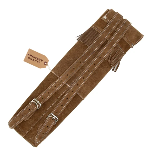 leather back quiver suede brown adjustable dual shoulder straps back view
