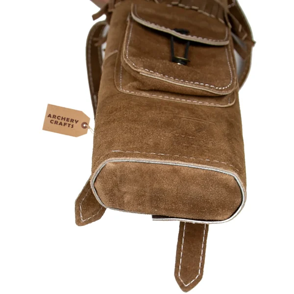 leather back quiver suede brown reinforced stitched base close-up